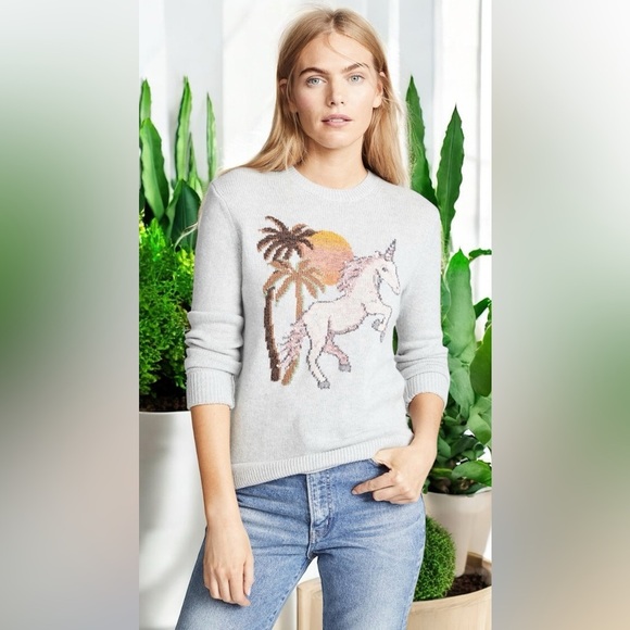 Coach Uni Intarsia Gray Wool & Cashmere Blend Crew Neck Sweater with Unicorn EUC - Picture 6 of 11